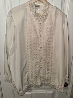 Vintage Cream Lace-Trimmed Button Shirt